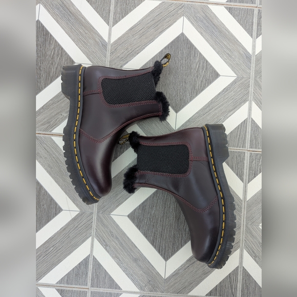 New! Doc Martens Leonore Faux Fur Lined Chelsea Boots Oxblood Color Size 6 - Picture 11 of 13